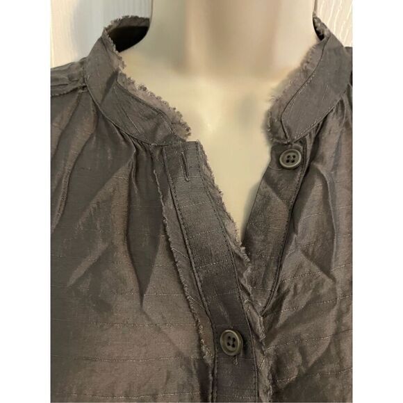 LOFT Boho Shiny Sheer Light Gray Top. Size Small - Picture 4 of 8